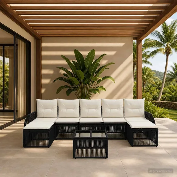 Ensemble de canapé de jardin 8 pcs Noir et blanc crème