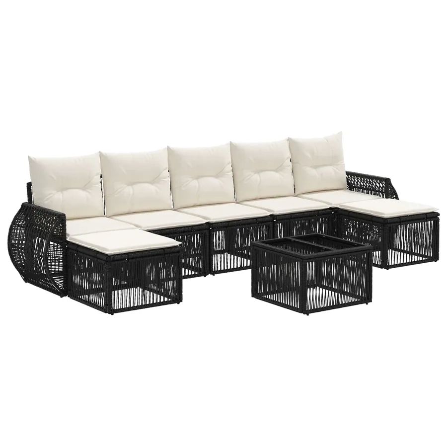 Ensemble de canapé de jardin 8 pcs Noir et blanc crème - 2