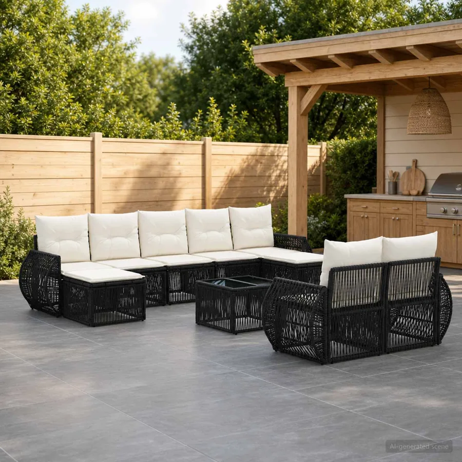Ensemble de canapé de jardin 10 pcs Noir et blanc crème