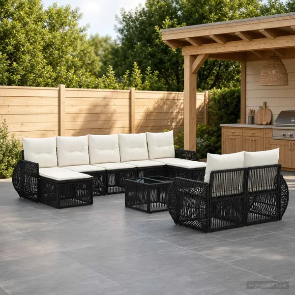 Ensemble de canapé de jardin 10 pcs Noir et blanc crème