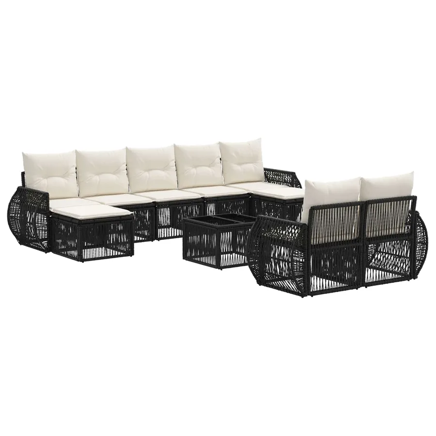 Ensemble de canapé de jardin 10 pcs Noir et blanc crème - 2