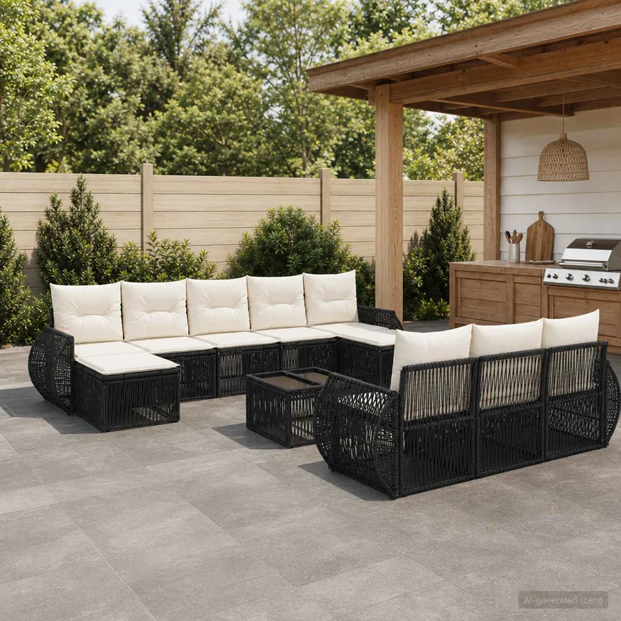 Ensemble de canapé de jardin 11 pcs Noir et blanc crème