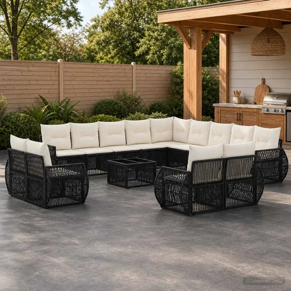 Ensemble de canapé de jardin 14 pcs Noir et blanc crème