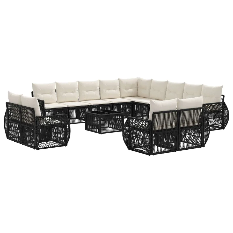 Ensemble de canapé de jardin 14 pcs Noir et blanc crème - 2