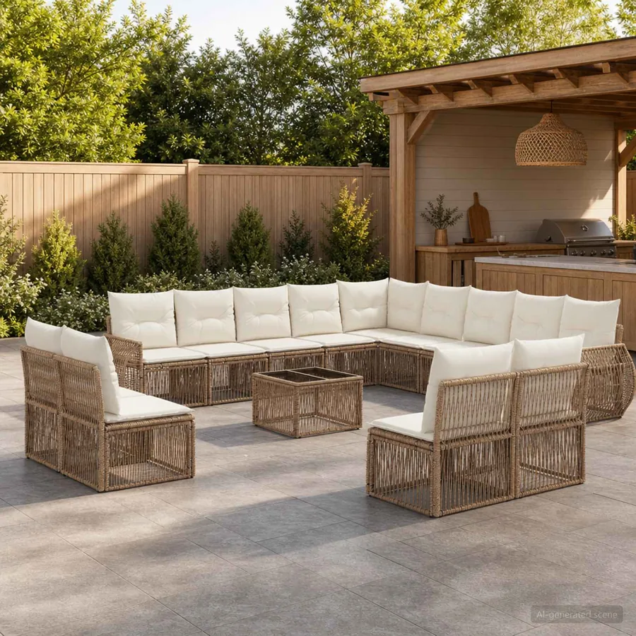 Ensemble de canapé de jardin 14 pcs Beige et blanc crème