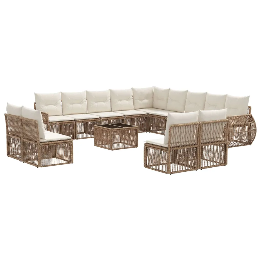 Ensemble de canapé de jardin 14 pcs Beige et blanc crème - 2