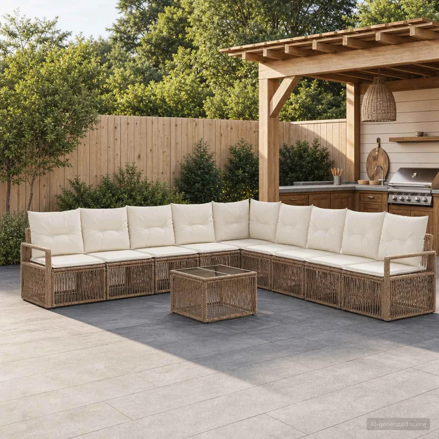Ensemble de canapé de jardin 10 pcs Beige polyrotin