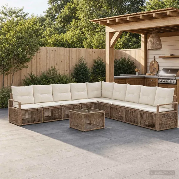 Ensemble de canapé de jardin 10 pcs Beige polyrotin