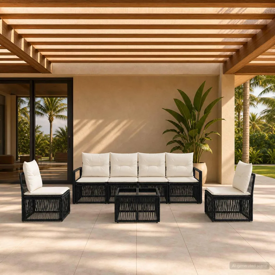 Ensemble de canapé de jardin 7 pcs Noir polyrotin