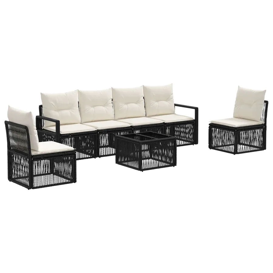 Ensemble de canapé de jardin 7 pcs Noir polyrotin - 2