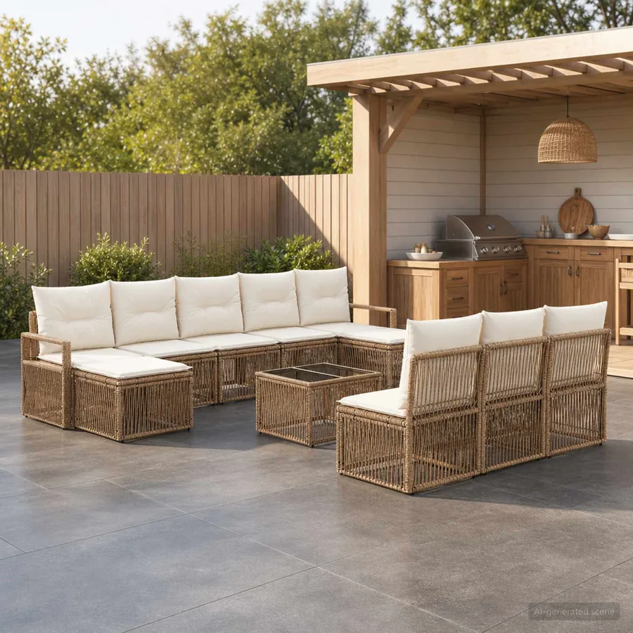 Ensemble de canapé de jardin 11 pcs Beige polyrotin