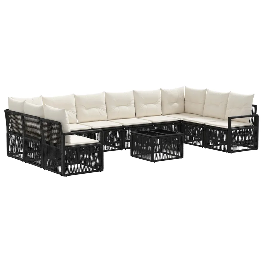 Ensemble de canapé de jardin 11 pcs Noir polyrotin - 2