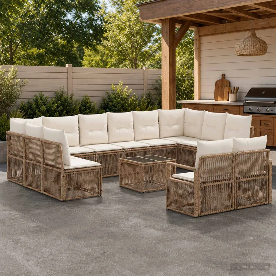 Ensemble de canapé de jardin 13 pcs Beige polyrotin