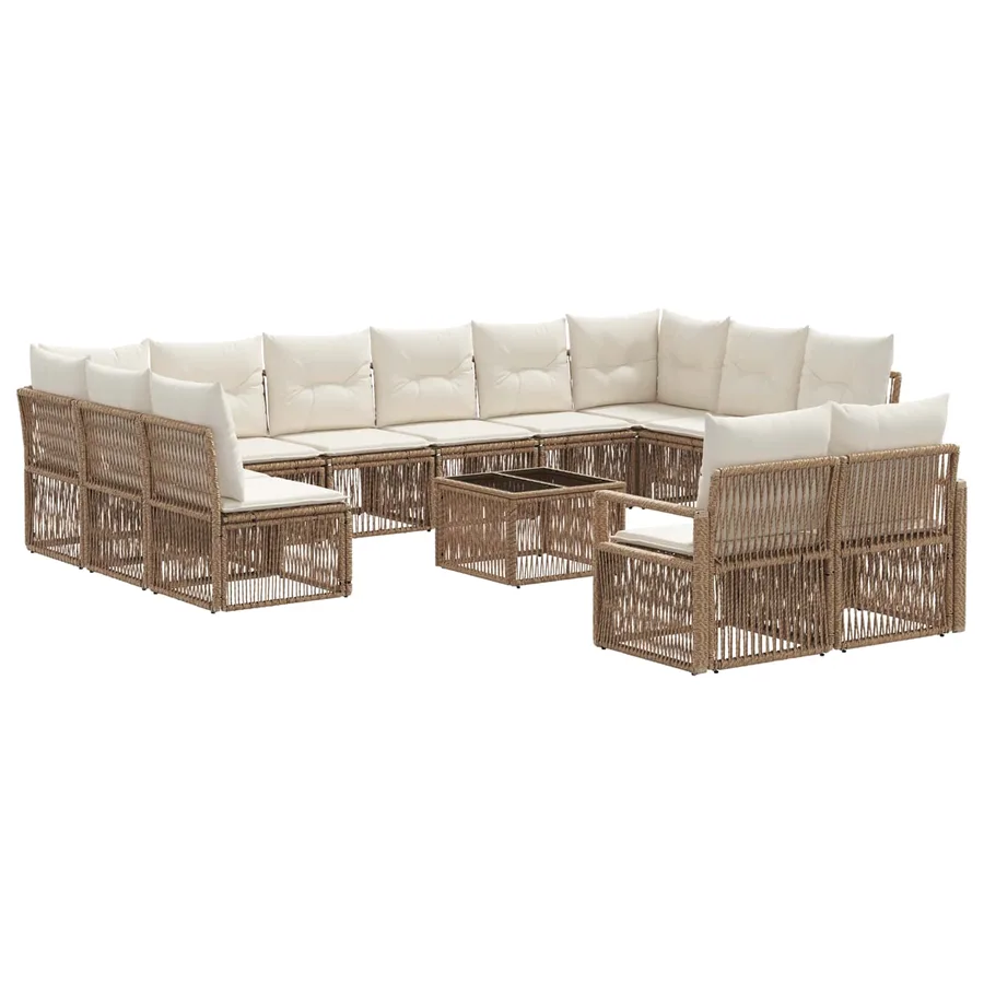 Ensemble de canapé de jardin 13 pcs Beige polyrotin - 2