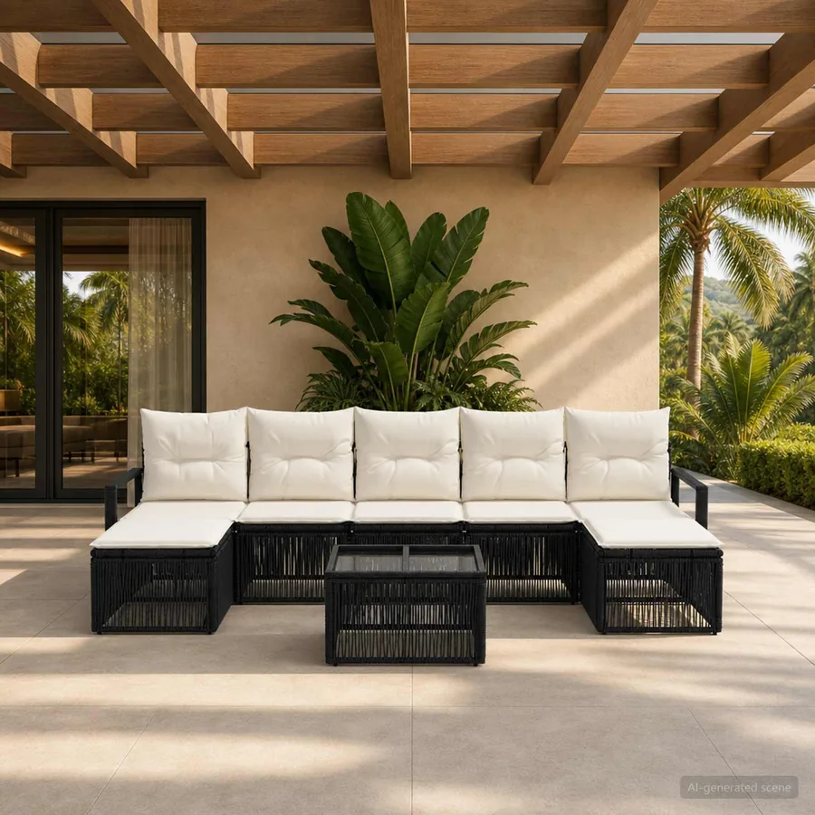 Ensemble de canapé de jardin 8 pcs Noir polyrotin