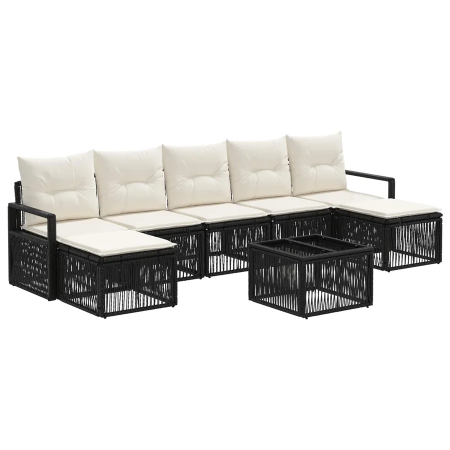 Ensemble de canapé de jardin 8 pcs Noir polyrotin - 2