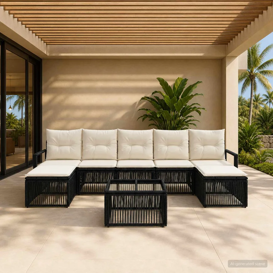 Ensemble de canapé de jardin 8 pcs Noir polyrotin - 3