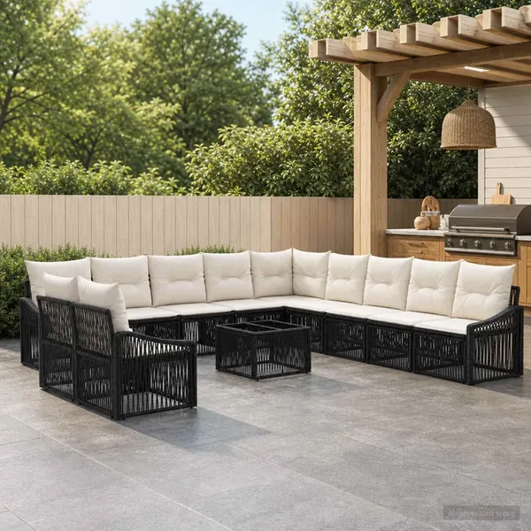 Ensemble de canapé de jardin 12 pcs Noir polyrotin