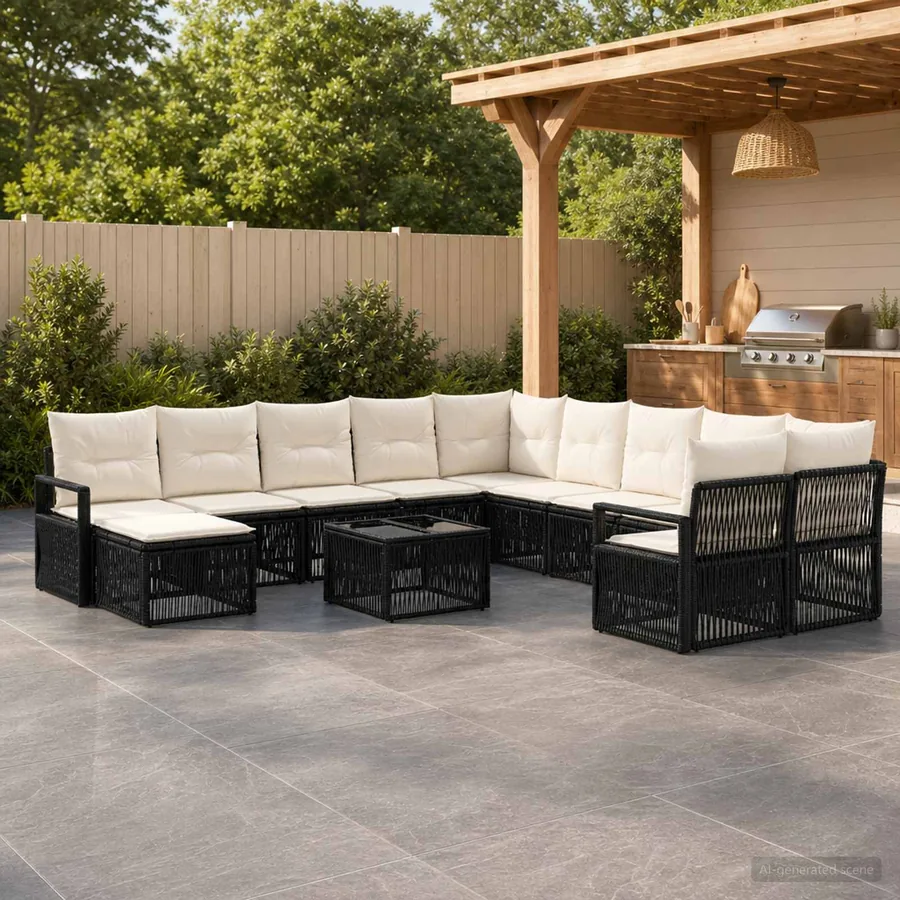 Ensemble de canapé de jardin 12 pcs Noir polyrotin