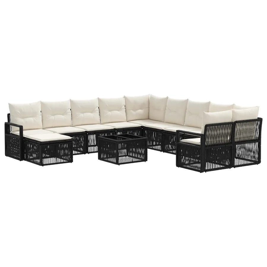 Ensemble de canapé de jardin 12 pcs Noir polyrotin - 2
