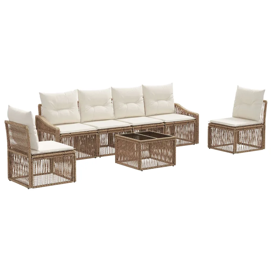 Ensemble de canapé de jardin 7 pcs Beige polyrotin - 2