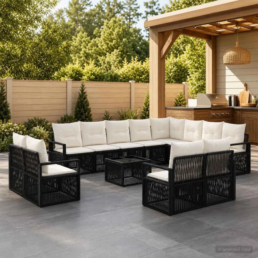 Ensemble de canapé de jardin 13 pcs Noir polyrotin
