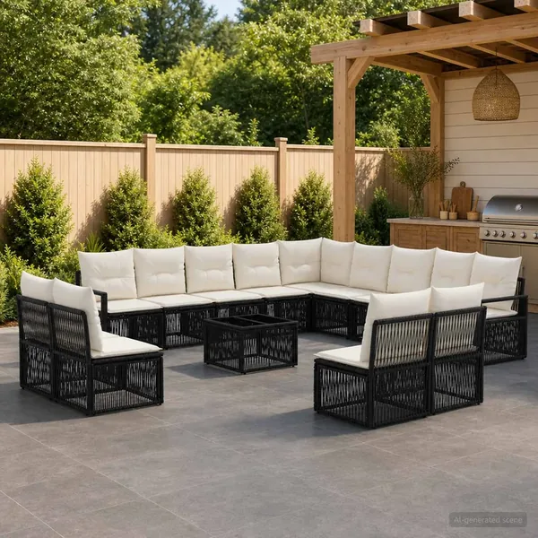 Ensemble de canapé de jardin 14 pcs Noir polyrotin
