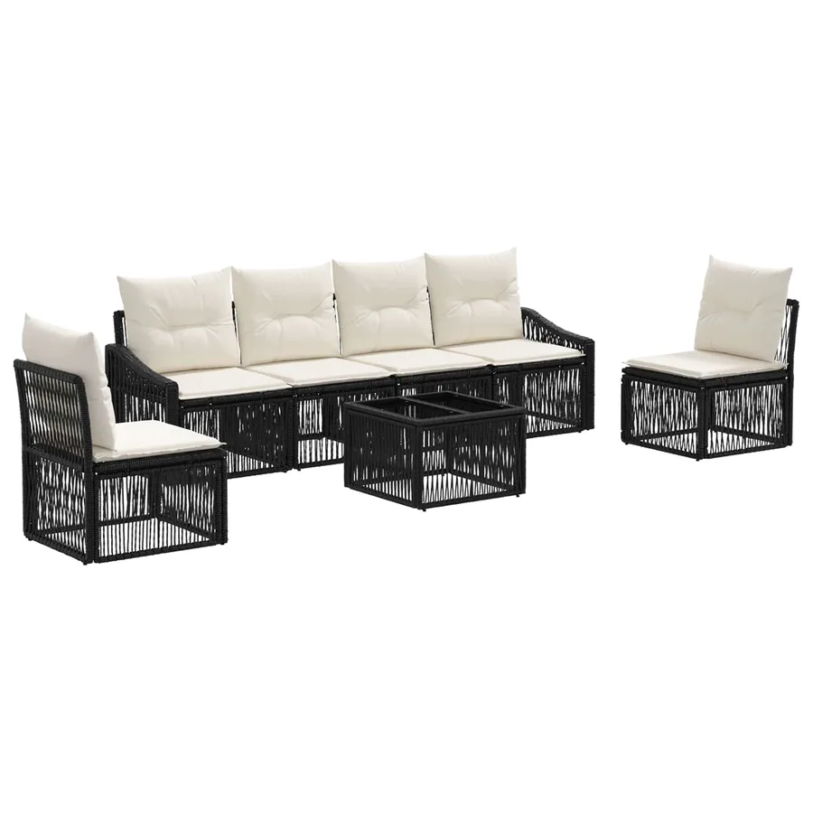 Ensemble de canapé de jardin 7 pcs Noir polyrotin - 2
