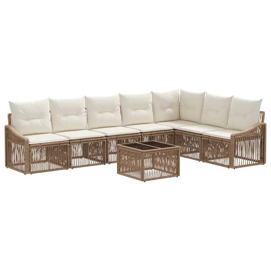 Ensemble de canapé de jardin 8 pcs Beige polyrotin - 2