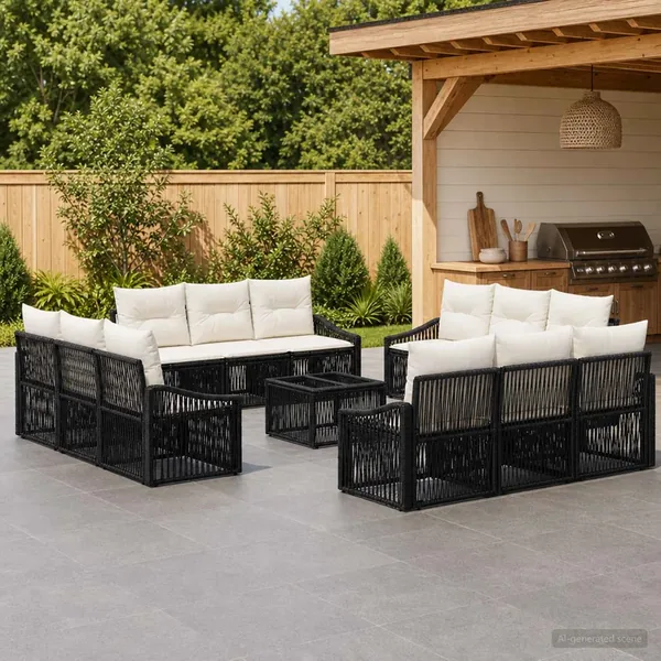 Ensemble de canapé de jardin 13 pcs Noir polyrotin