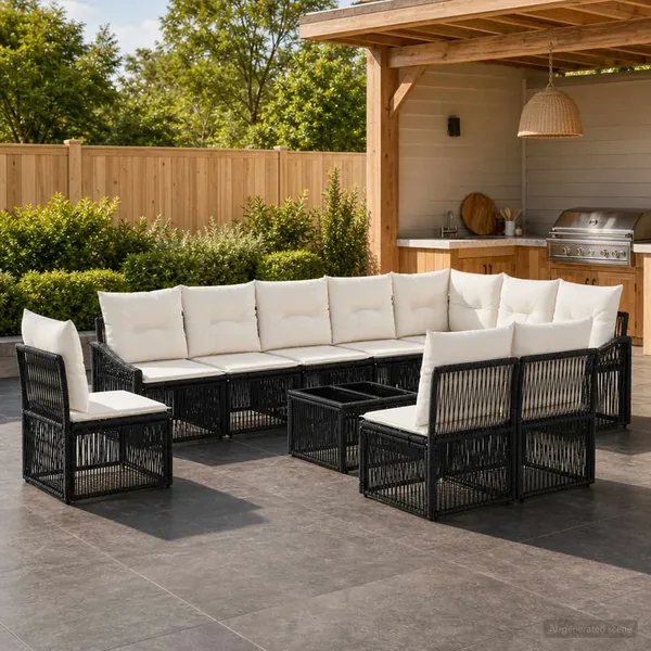 Ensemble de canapé de jardin 11 pcs Noir polyrotin