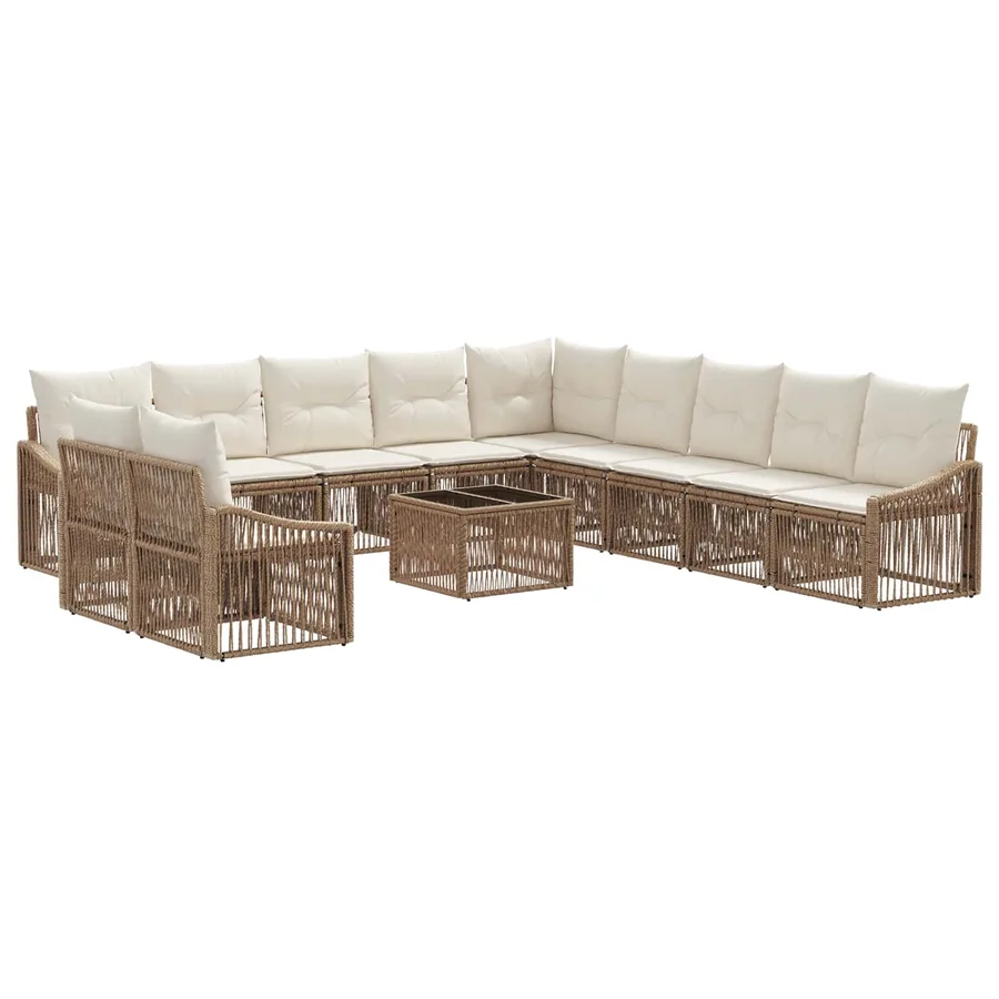 Ensemble de canapé de jardin 12 pcs Beige polyrotin - 2