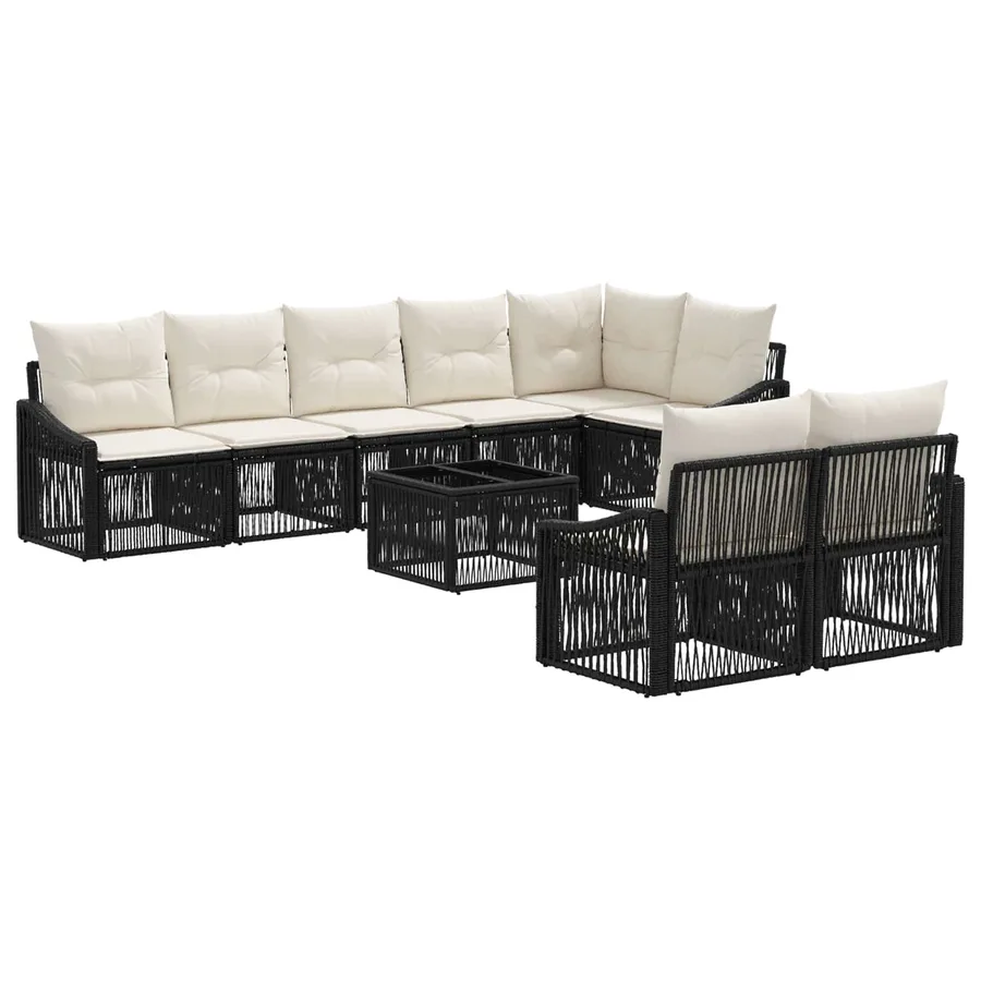 Ensemble de canapé de jardin 9 pcs Noir polyrotin - 2