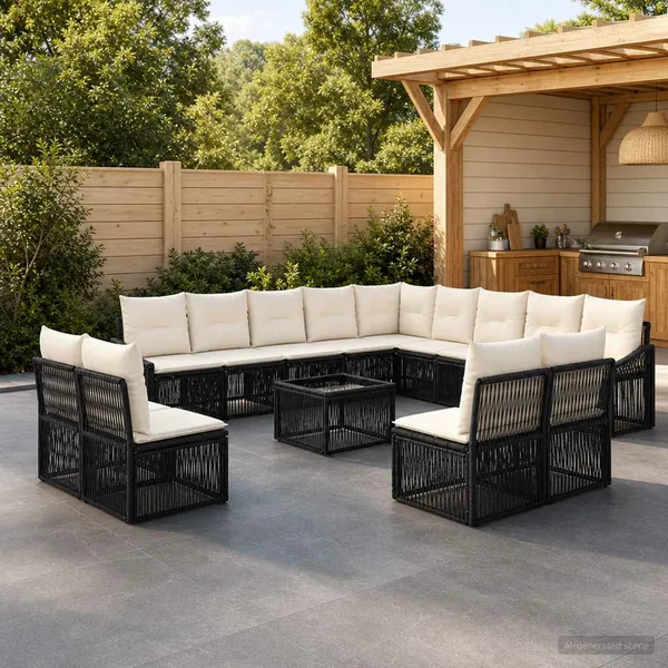 Ensemble de canapé de jardin 14 pcs Noir polyrotin