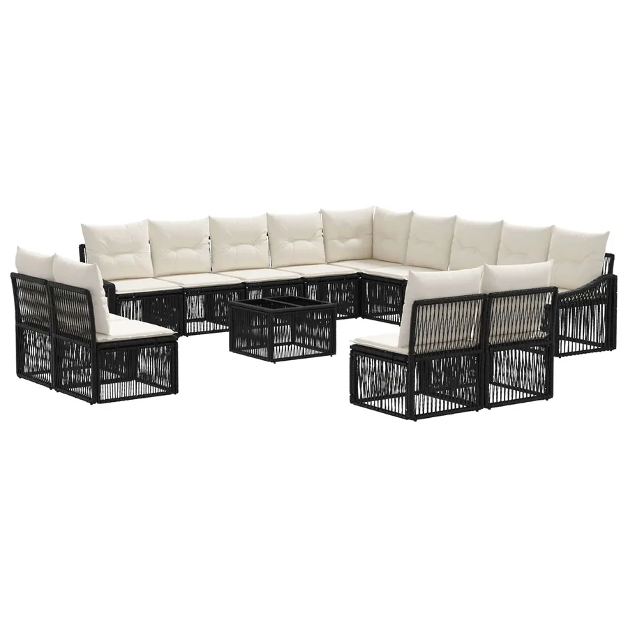 Ensemble de canapé de jardin 14 pcs Noir polyrotin - 2
