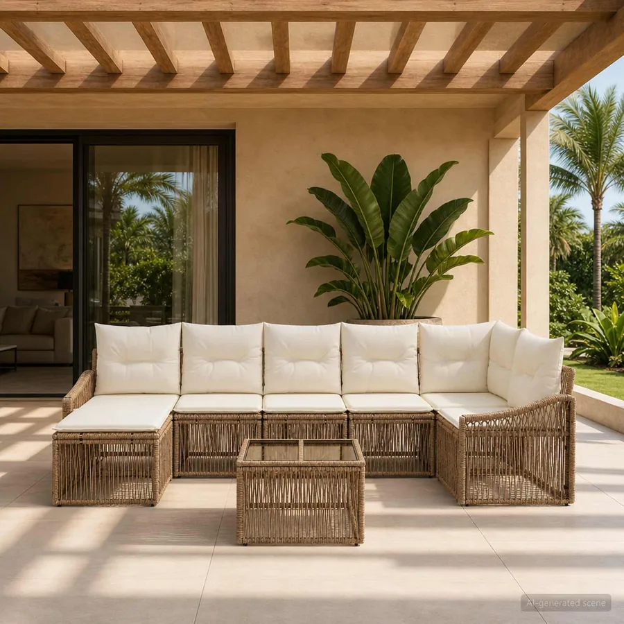 Ensemble de canapé de jardin 8 pcs Beige polyrotin
