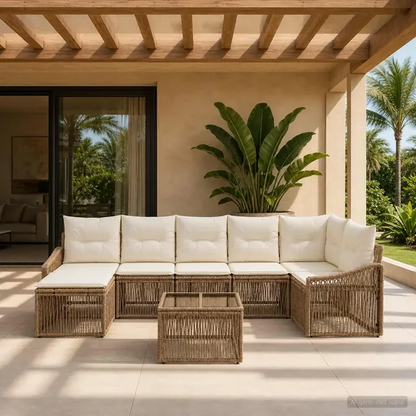 Ensemble de canapé de jardin 8 pcs Beige polyrotin