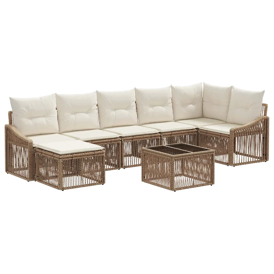 Ensemble de canapé de jardin 8 pcs Beige polyrotin - 2