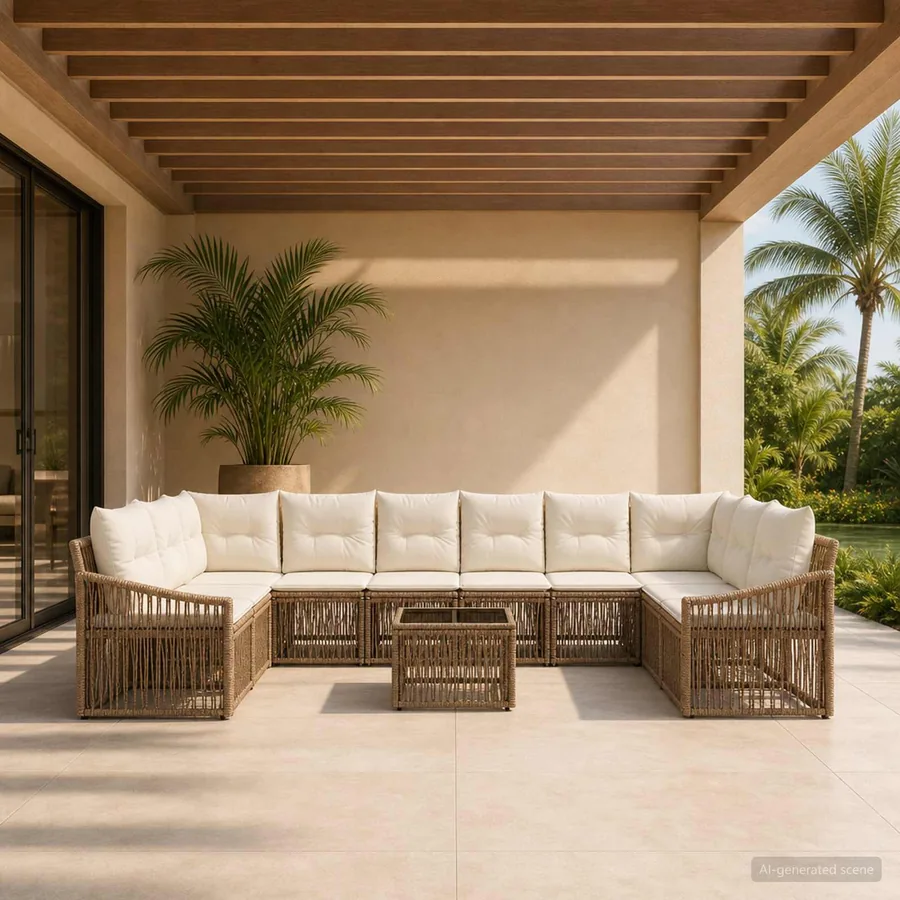 Ensemble de canapé de jardin 11 pcs Beige polyrotin