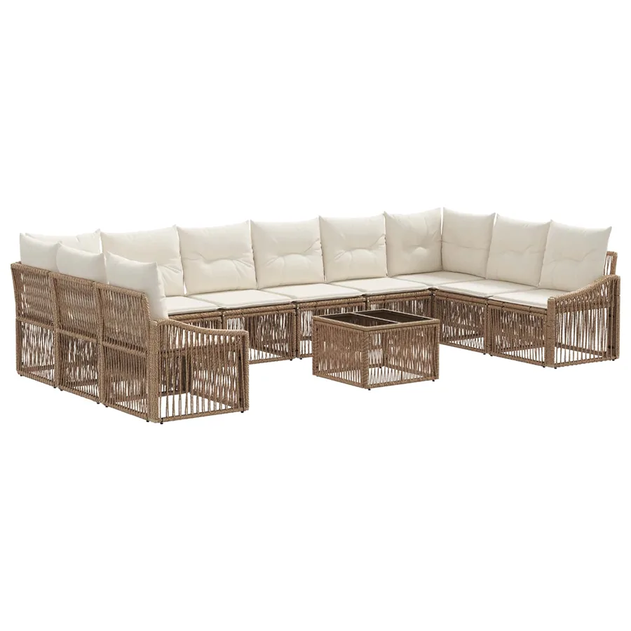 Ensemble de canapé de jardin 11 pcs Beige polyrotin - 2