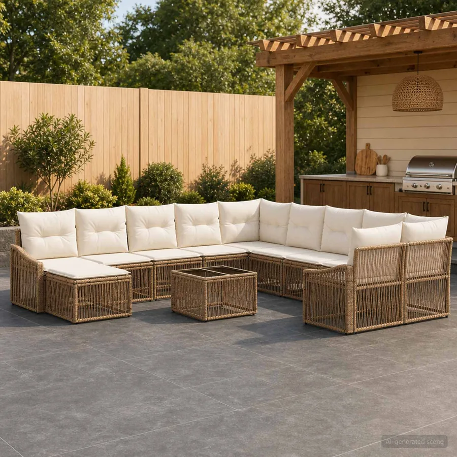 Ensemble de canapé de jardin 12 pcs Beige polyrotin