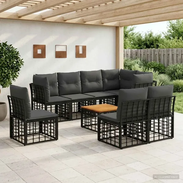 Ensemble de canapés d'extérieur 9 pcs Noir et Gris foncé