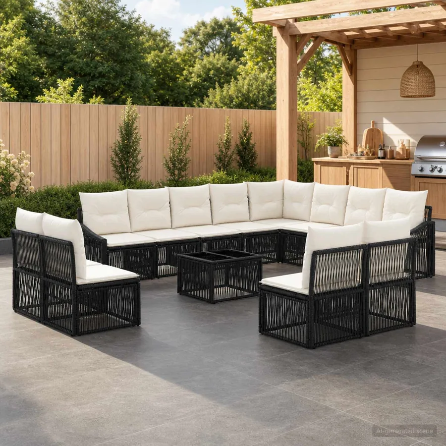 Ensemble de canapé de jardin 13 pcs Noir polyrotin