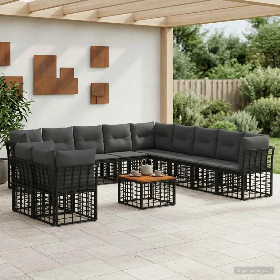 Ensemble de canapés d'extérieur 12 pcs Noir et Gris foncé