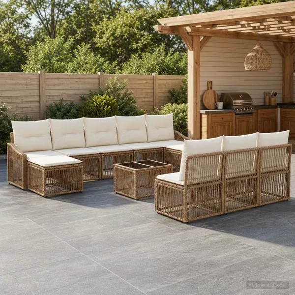 Ensemble de canapé de jardin 11 pcs Beige polyrotin