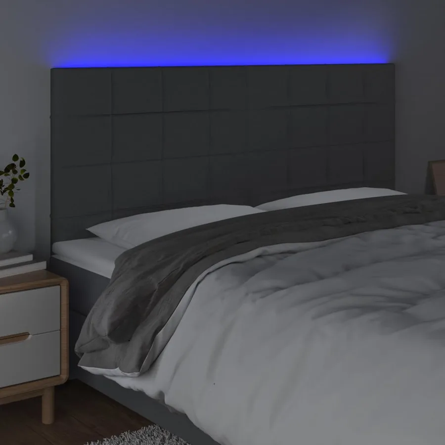 Tête de lit à LED Gris foncé 200x5x118/128 cm Tissu - 3