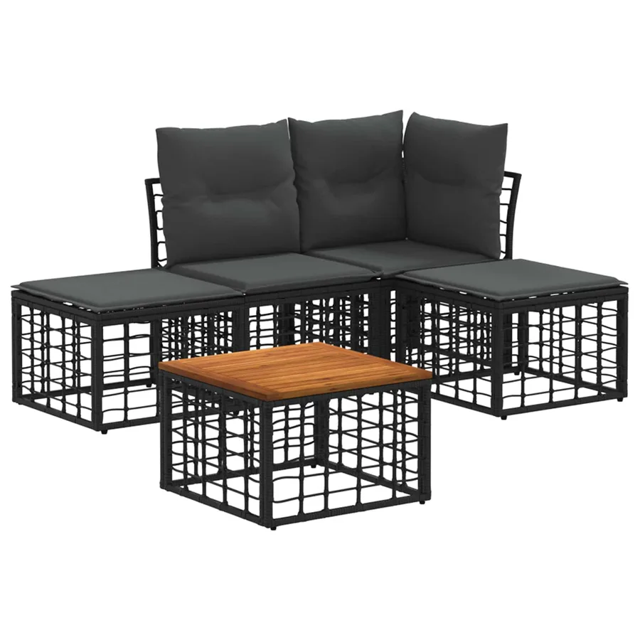 Ensemble de canapés d'extérieur 5 pcs Noir et Gris foncé - 2