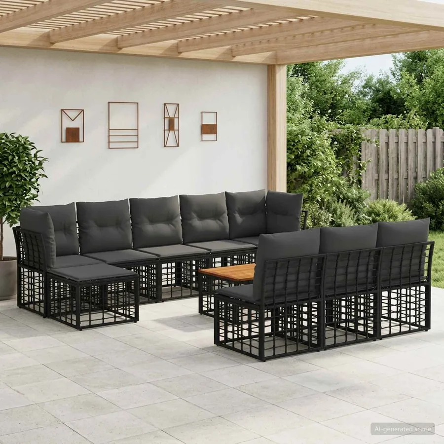 Ensemble de canapés d'extérieur 11 pcs Noir et Gris foncé