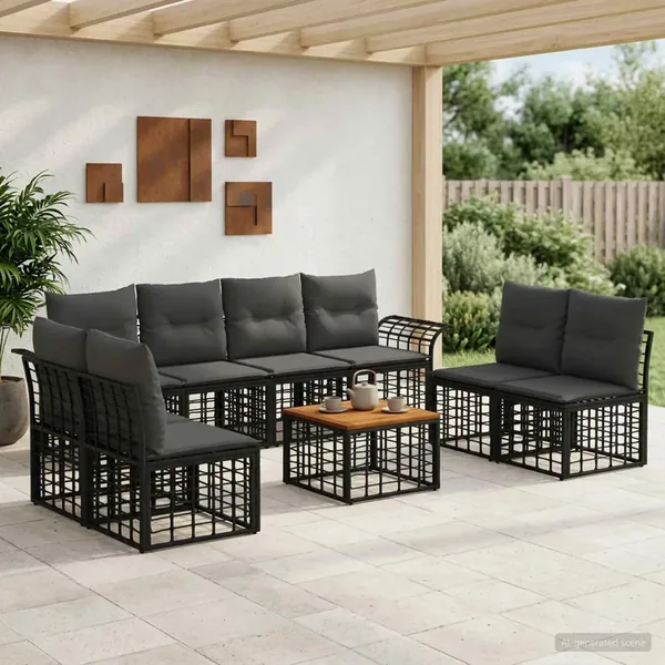 Ensemble de canapés d'extérieur 9 pcs Noir et Gris foncé