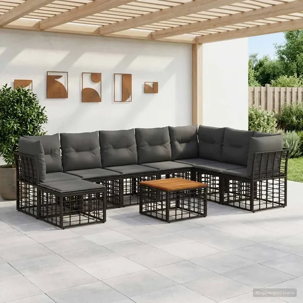 Ensemble de canapés d'extérieur 9 pcs Noir et Gris foncé
